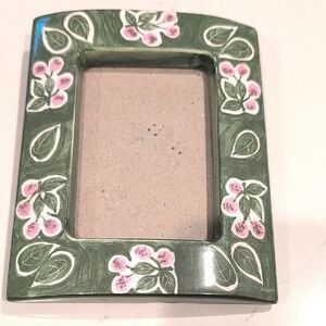 Melannco Ceramic Floral Green and Pink Picture Frame Vintage Made in Taiwan